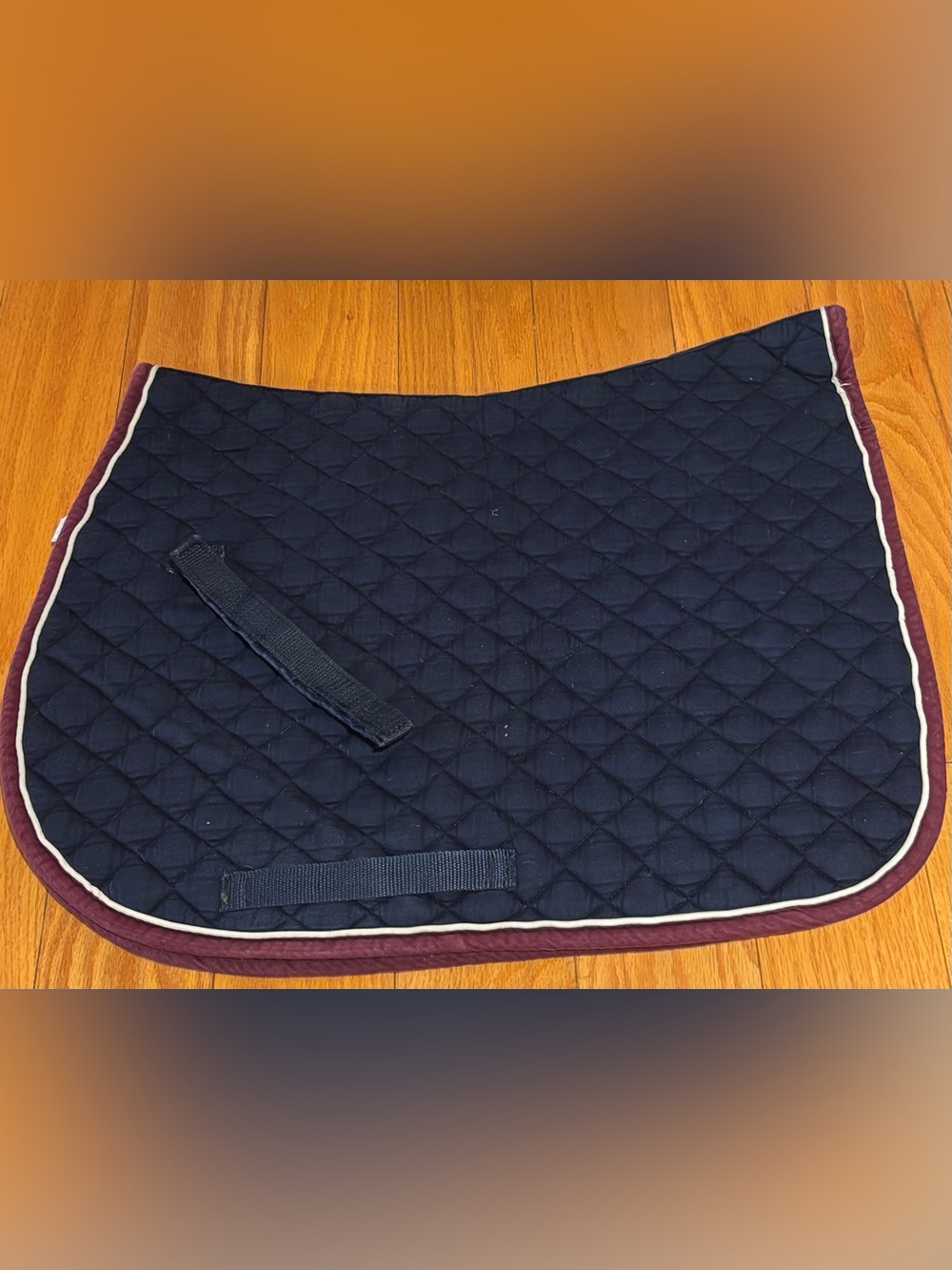 Quilted Shedrow Navy Saddle Pad with Burgundy Trim